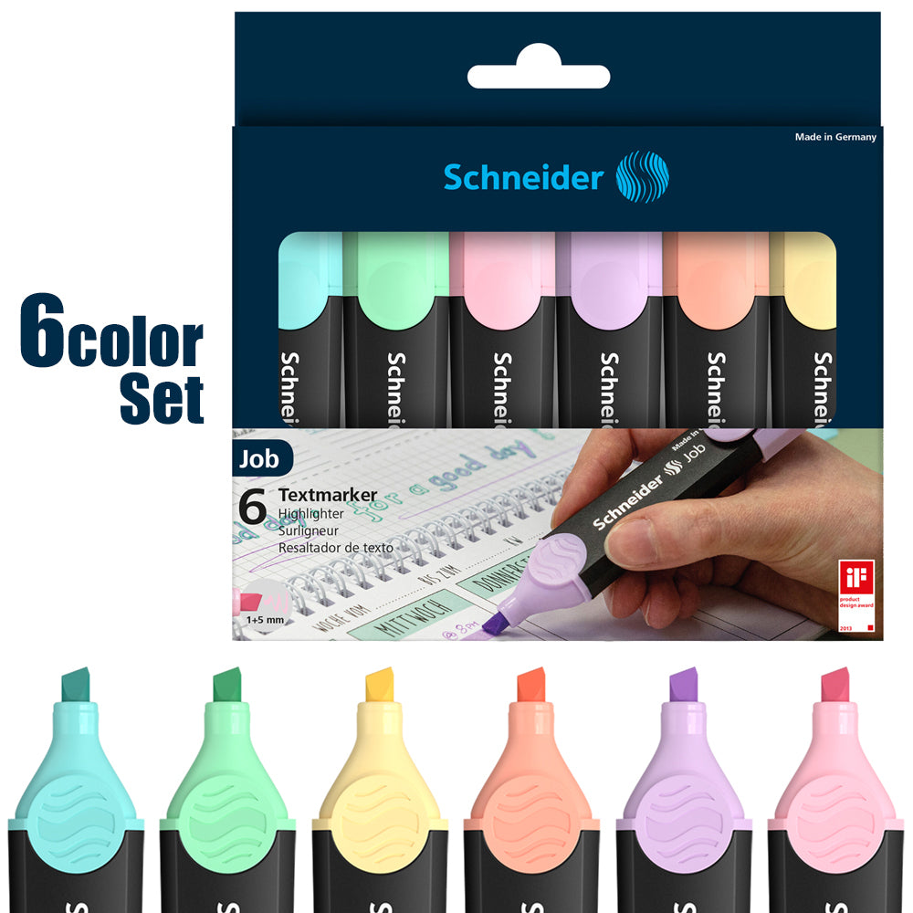 シュナイダー Schneider 蛍光ペン ジョブパステル JOB Pastel 6色入りセット ペン先:1mm・5mm 蛍光マーカー JOB115097